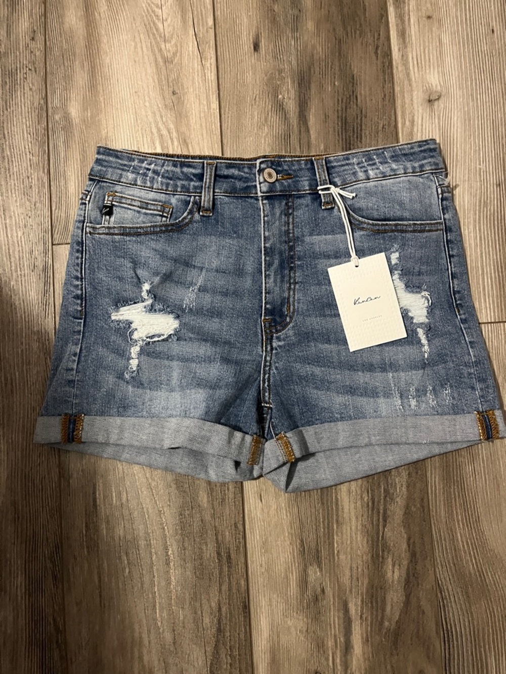 KanCan Distressed Roll Cuff Denim Shorts